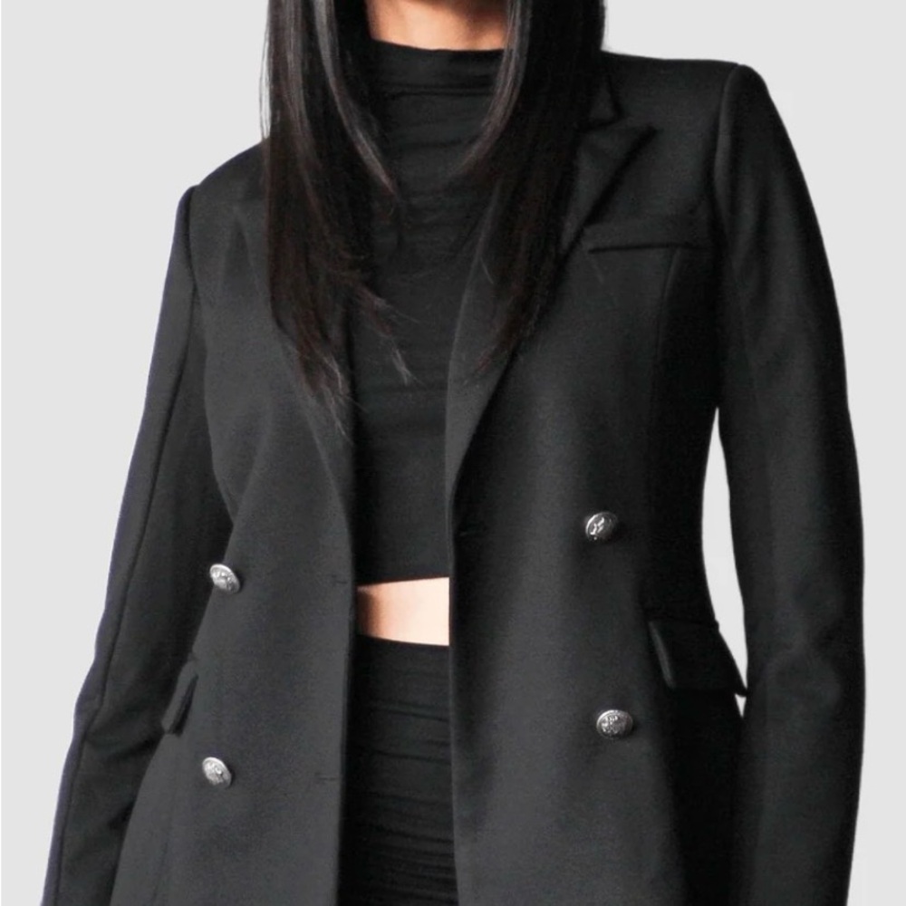 Emmy Deveaux Carlyle Blazer.
Sophisticated Women's Black Double-Breasted Blazer.